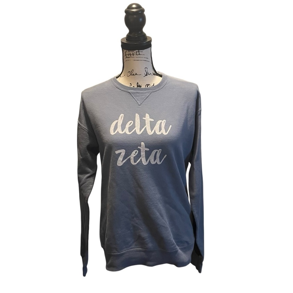 Comfort Wash Delta Zeta Sweatshirt Blue Size Small College Sorority Graphic